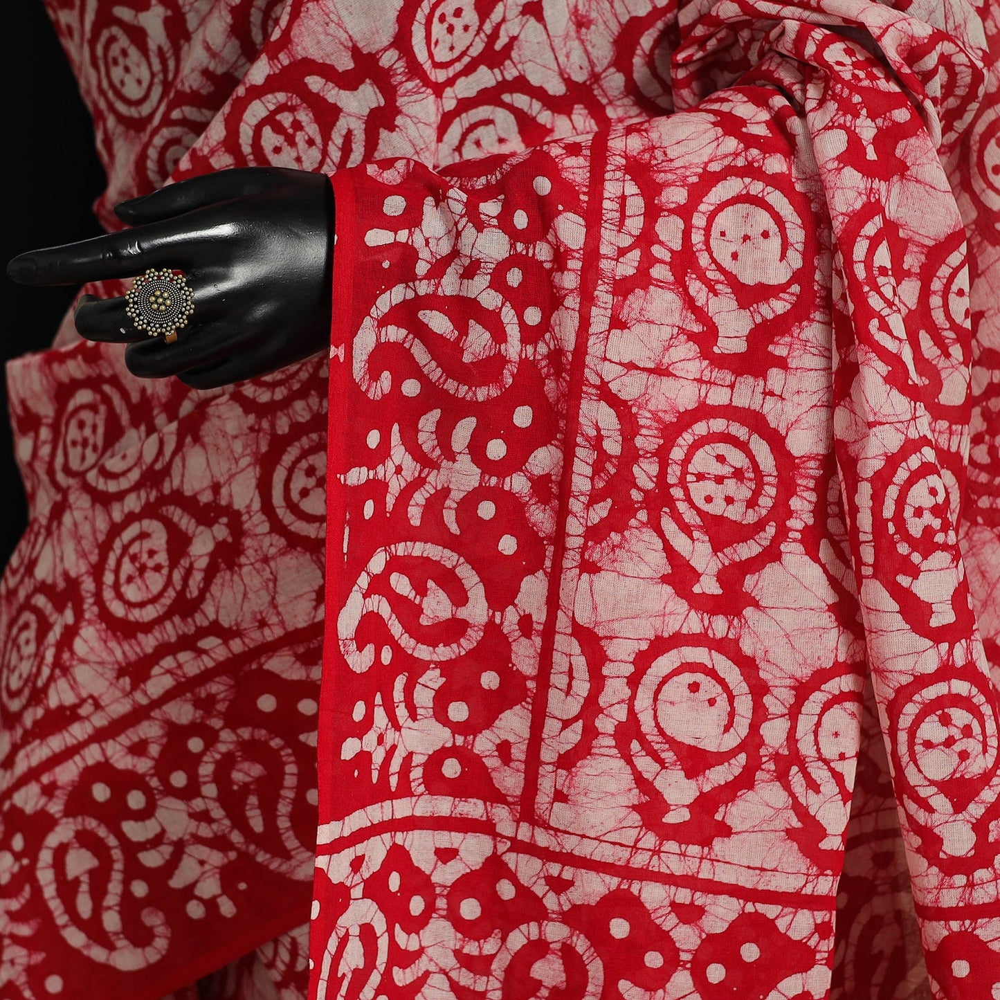 Red - mul cotton hand batik saree 37 - handcrafted