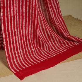 Red - mul cotton hand batik saree 40 - handcrafted