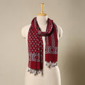  Red Mul Cotton Hand Batik Print Stole with Tassels