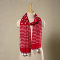 Buy Red Mul Cotton Hand Batik Print Stole with Tassels