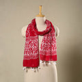 Buy Red Mul Cotton Hand Batik Print Stole with Tassels