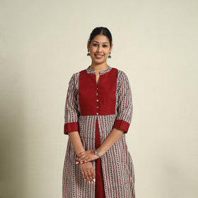  Red Block Print Mul Cotton A-Line Bagh Kurta for Women