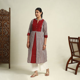  Red Block Print Mul Cotton A-Line Bagh Kurta for Women