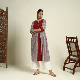  Red Block Print Mul Cotton A-Line Bagh Kurta for Women