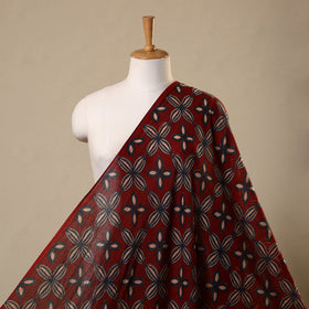 Red Block Print Mul Cotton Natural Dyed Ajrakh Fabric