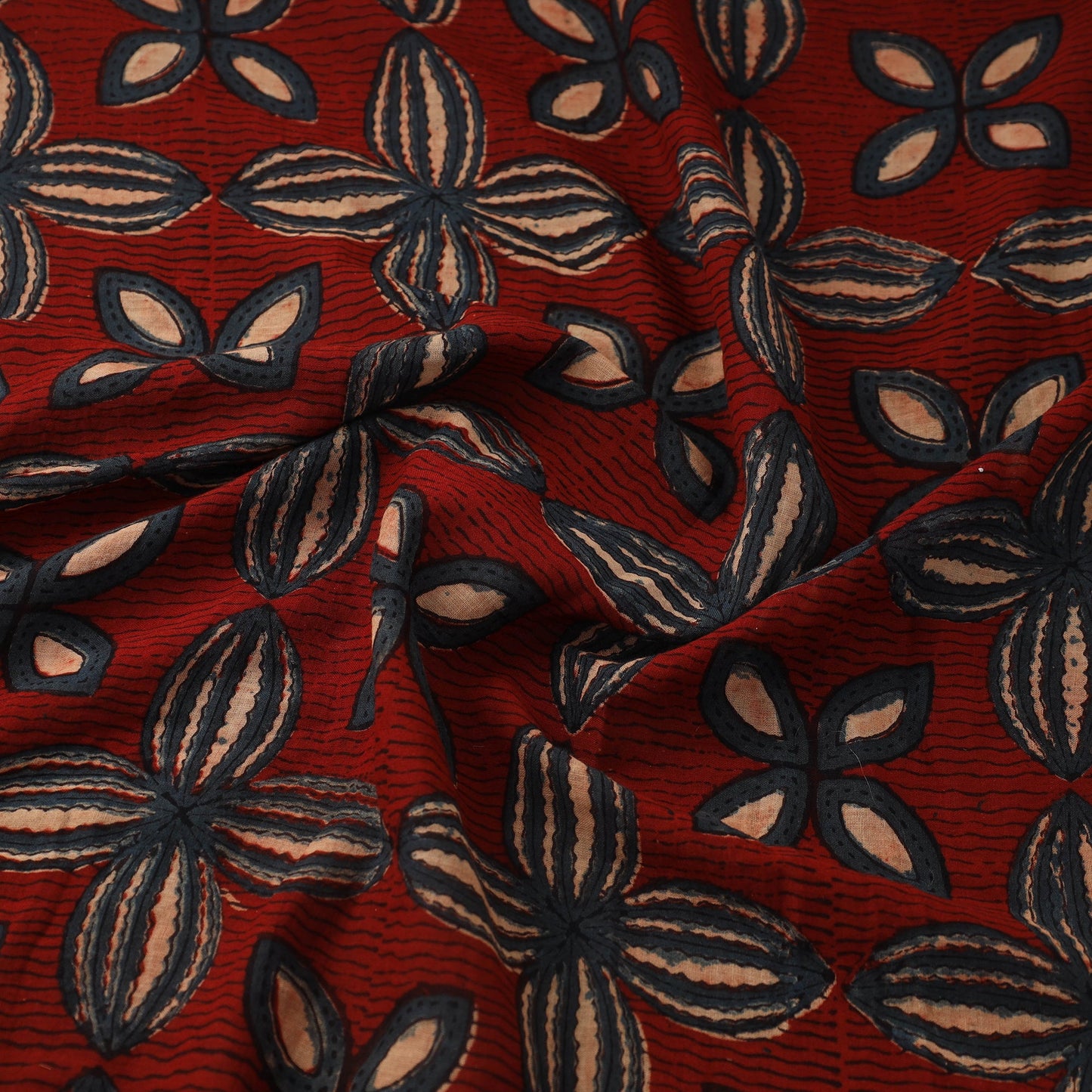 Red Block Print Mul Cotton Natural Dyed Ajrakh Fabric