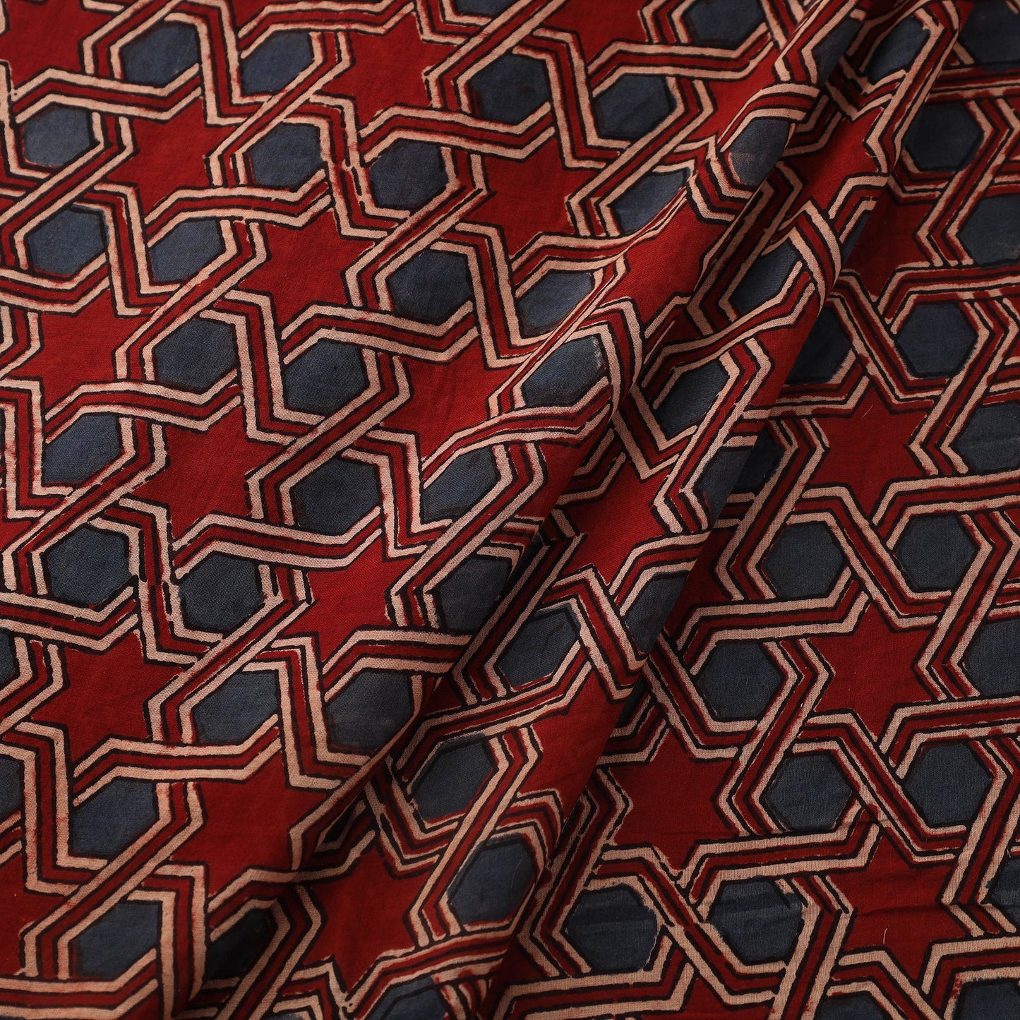 Red Block Print Mul Cotton Natural Dyed Ajrakh Fabric