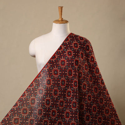 Red Block Print Mul Cotton Natural Dyed Ajrakh Fabric