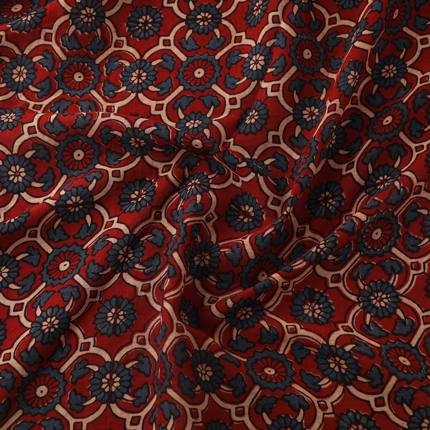 Red Block Print Mul Cotton Natural Dyed Ajrakh Fabric
