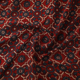 Red Block Print Mul Cotton Natural Dyed Ajrakh Fabric