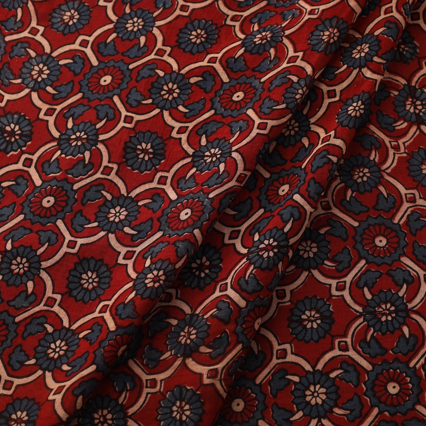 Red Block Print Mul Cotton Natural Dyed Ajrakh Fabric