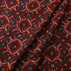 Red Block Print Mul Cotton Natural Dyed Ajrakh Fabric