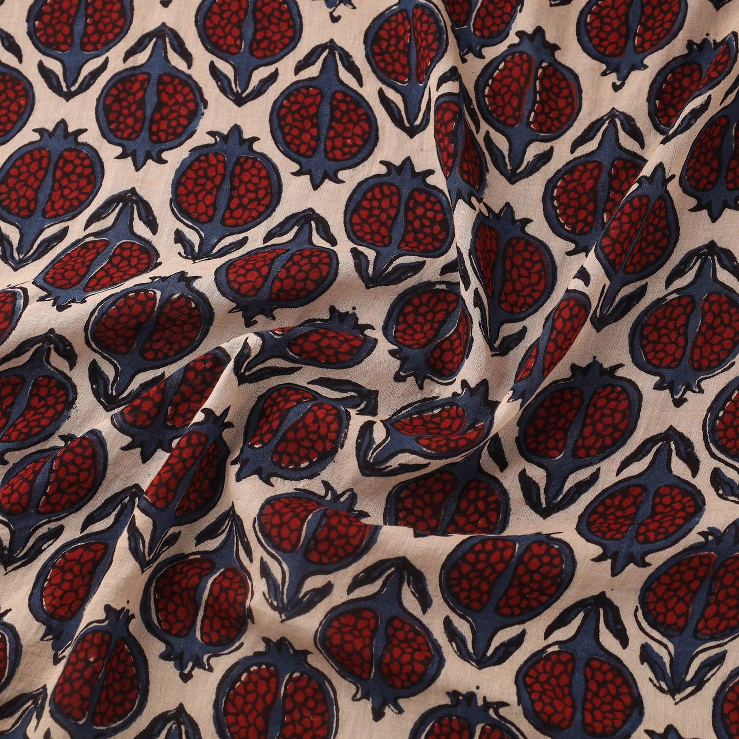 Red Block Print Mul Cotton Natural Dyed Ajrakh Fabric