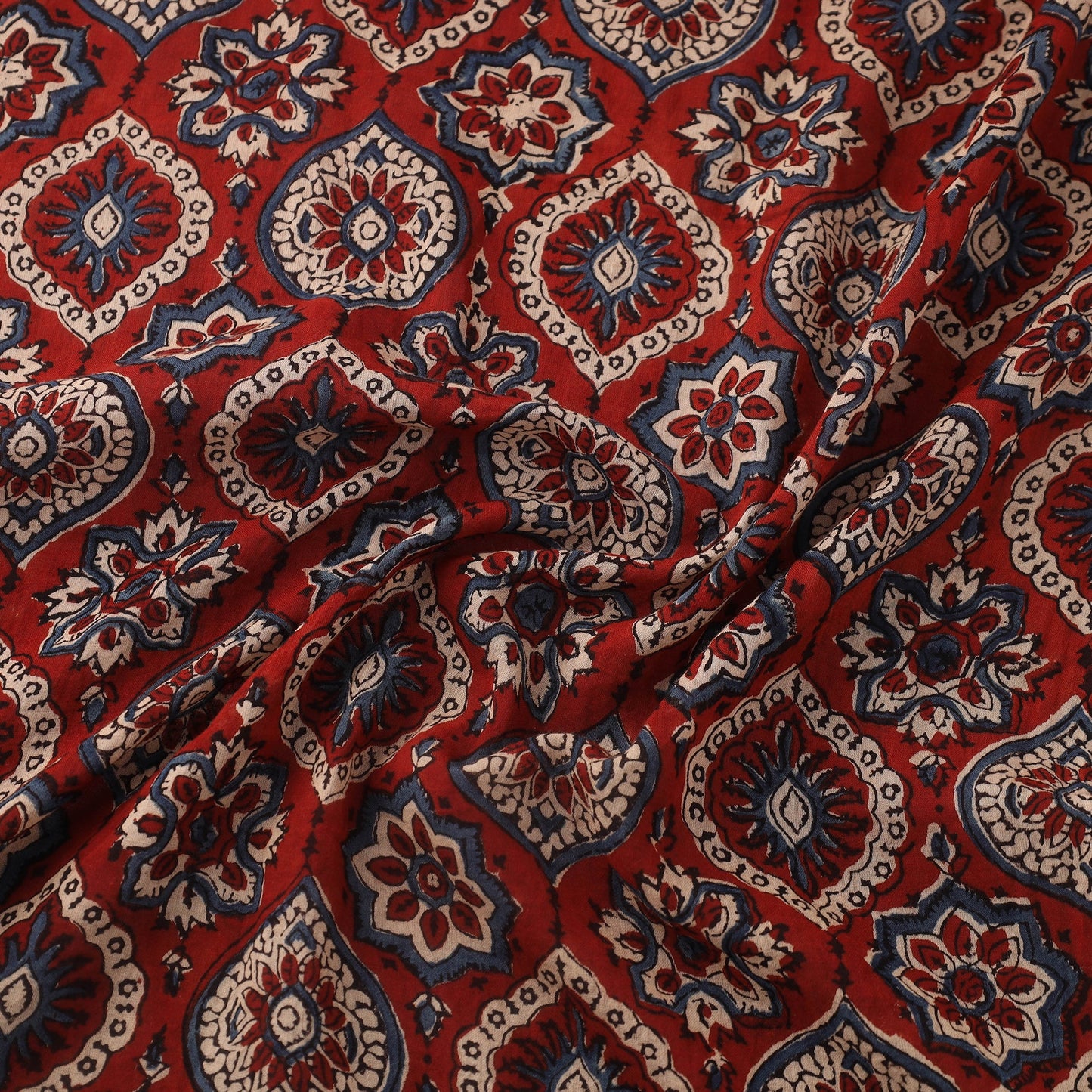 Red Block Print Mul Cotton Natural Dyed Ajrakh Fabric