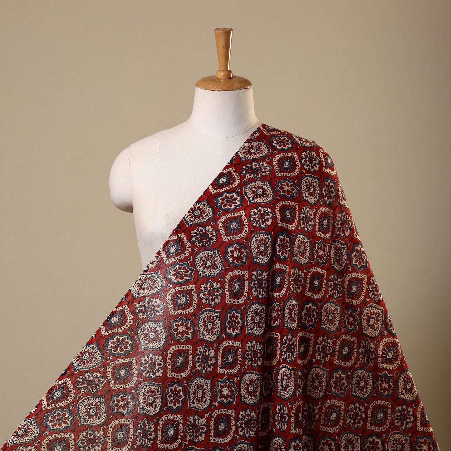 Red Block Print Mul Cotton Natural Dyed Ajrakh Fabric