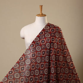 Red Block Print Mul Cotton Natural Dyed Ajrakh Fabric