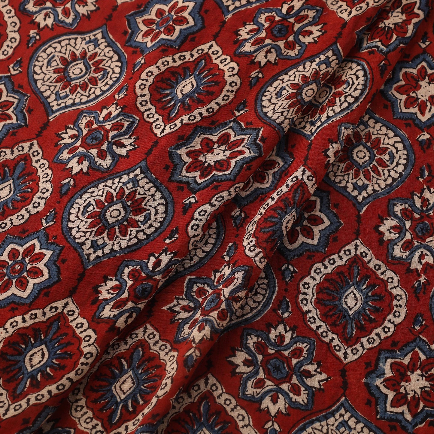 Red Block Print Mul Cotton Natural Dyed Ajrakh Fabric