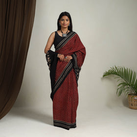 Red - Mul Cotton Block Print Ajrakh Saree 01