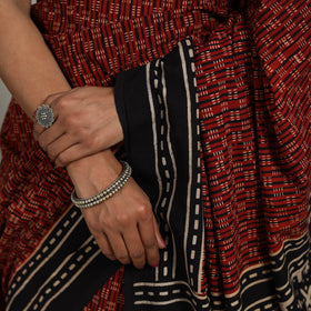 Red - Mul Cotton Block Print Ajrakh Saree 01