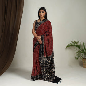  Red Mul Cotton Block Print Ajrakh Saree