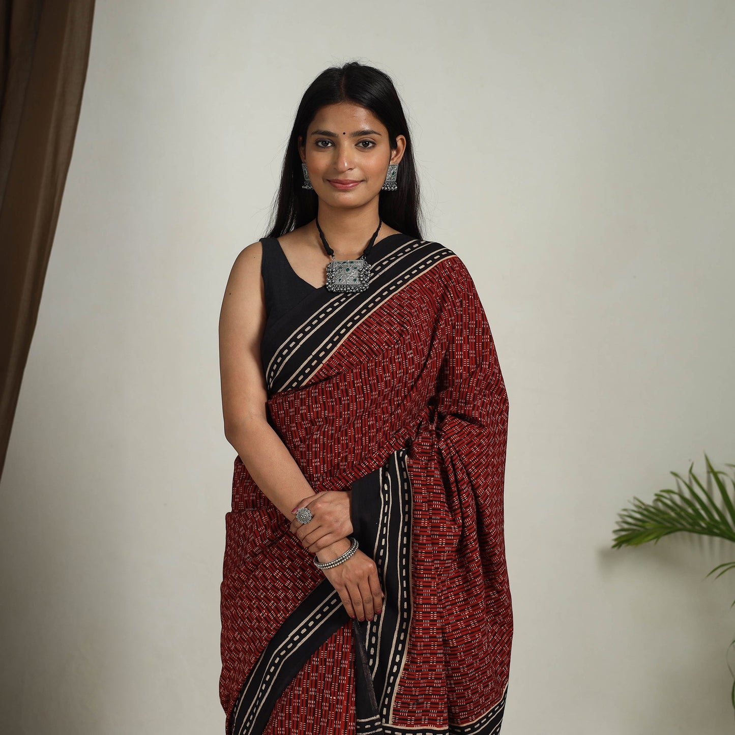  Red Mul Cotton Block Print Ajrakh Saree
