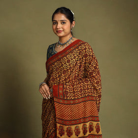  Red Mul Cotton Block Print  Ajrakh Saree