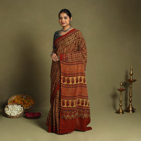  Red Mul Cotton Block Print  Ajrakh Saree