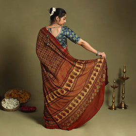  Red Mul Cotton Block Print  Ajrakh Saree