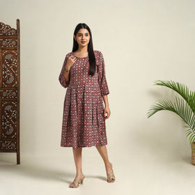  Red Block Print Mul Cotton Short Flared Bagh Dress