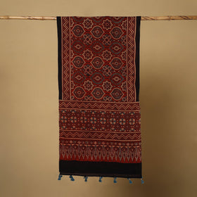  Red Mul Cotton Block Print Ajrakh Stole with Tassels