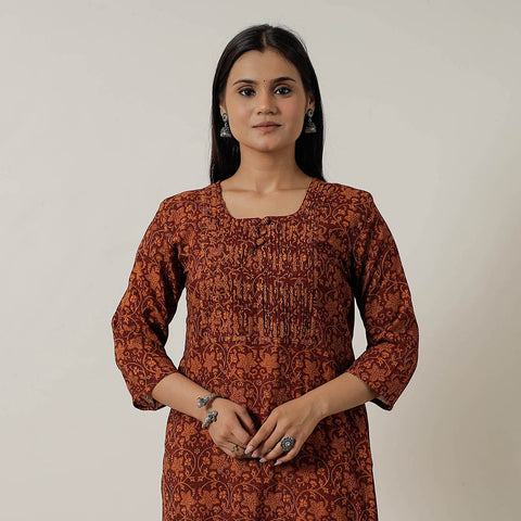 Buy Block Print Mul Cotton Straight Bagh Kurta For Women