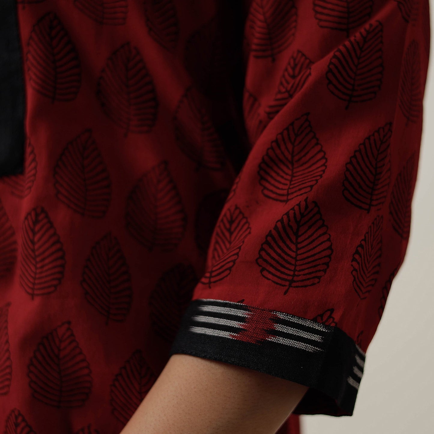 Red Block Print Mul Cotton Straight Bagh Kurta For Women