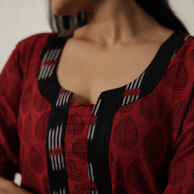 Red Block Print Mul Cotton Straight Bagh Kurta For Women