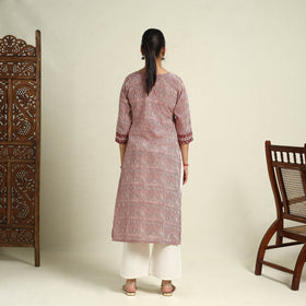 Red Block Print Mul Cotton Straight Bagh Kurta for Women