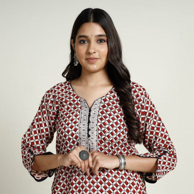 Buy Block Print Mul Cotton Straight Bagh Kurta For Women