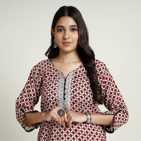 Buy Block Print Mul Cotton Straight Bagh Kurta For Women