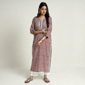 Buy Block Print Mul Cotton Straight Bagh Kurta For Women