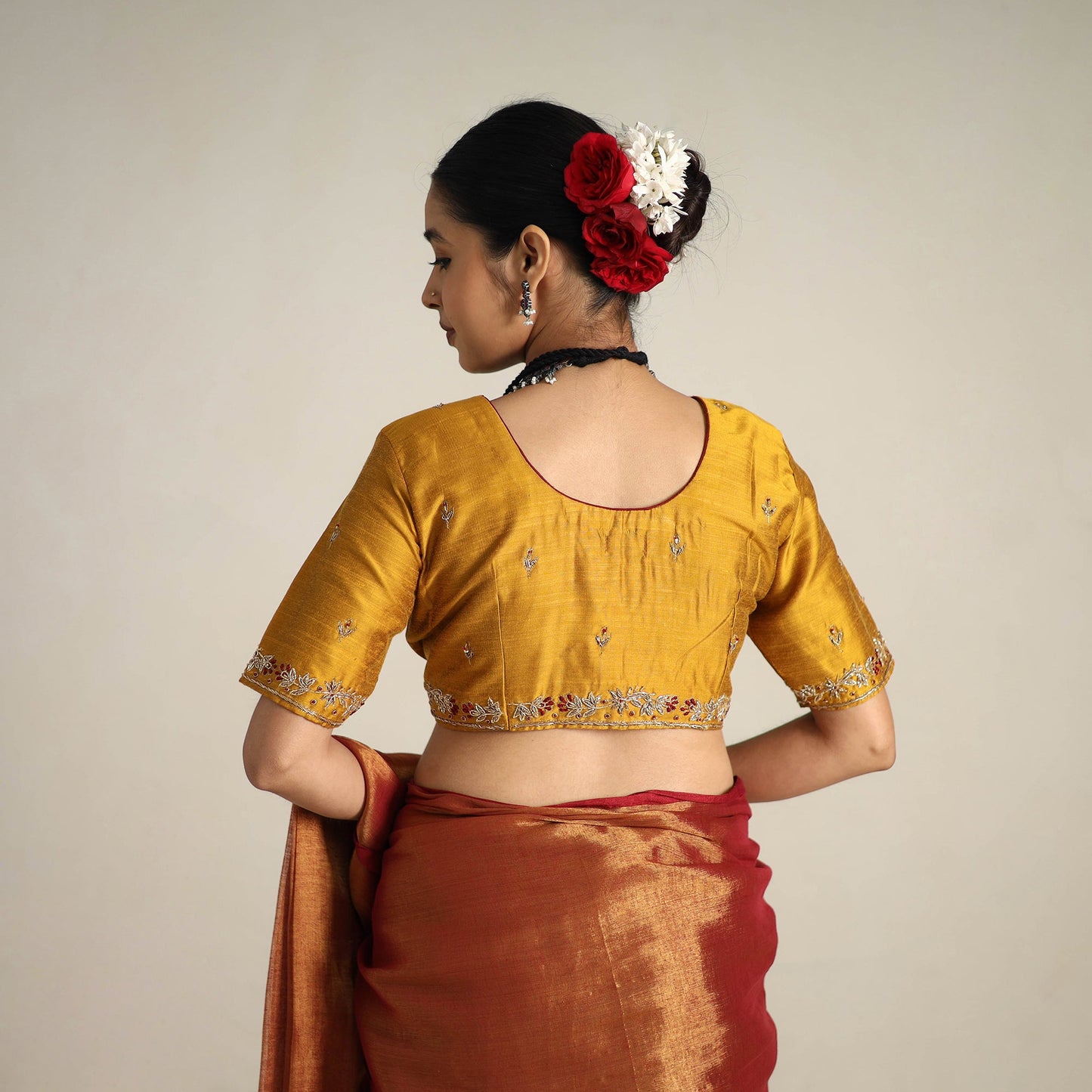 Mul Tissue Zari Red Bengal Saree with Embroidered Blouse 
