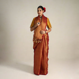 Mul Tissue Zari Red Bengal Saree with Embroidered Blouse 