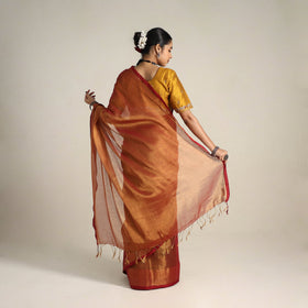 Mul Tissue Zari Red Bengal Saree with Embroidered Blouse 