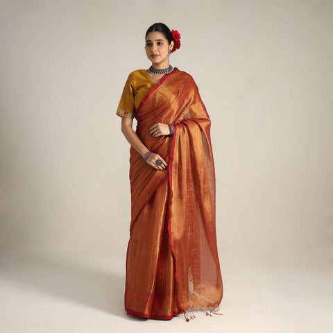 Mul Tissue Zari Red Bengal Saree with Embroidered Blouse 