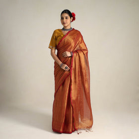 Mul Tissue Zari Red Bengal Saree with Embroidered Blouse 