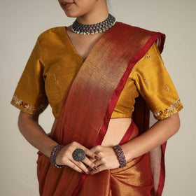 Mul Tissue Zari Red Bengal Saree with Embroidered Blouse 