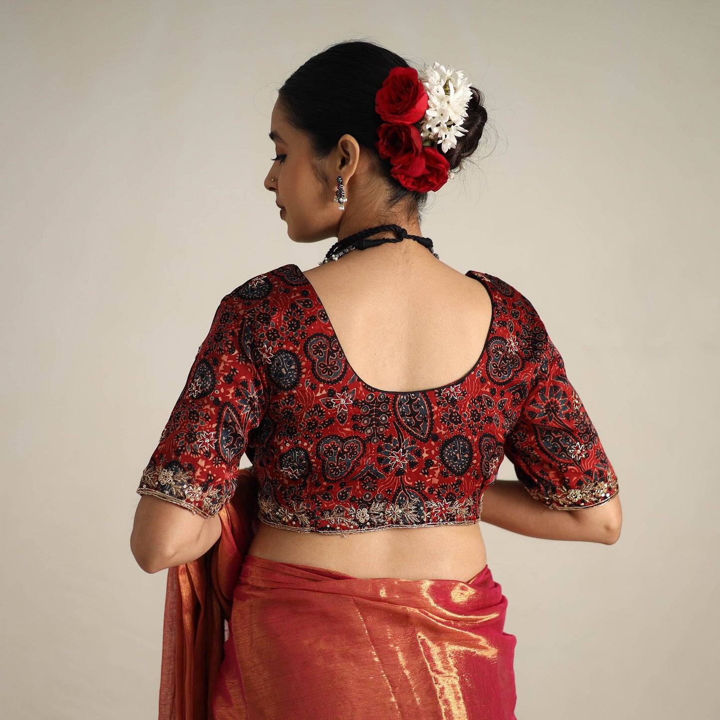 Mul Tissue Zari Red Bengal Saree with Embroidered Blouse 
