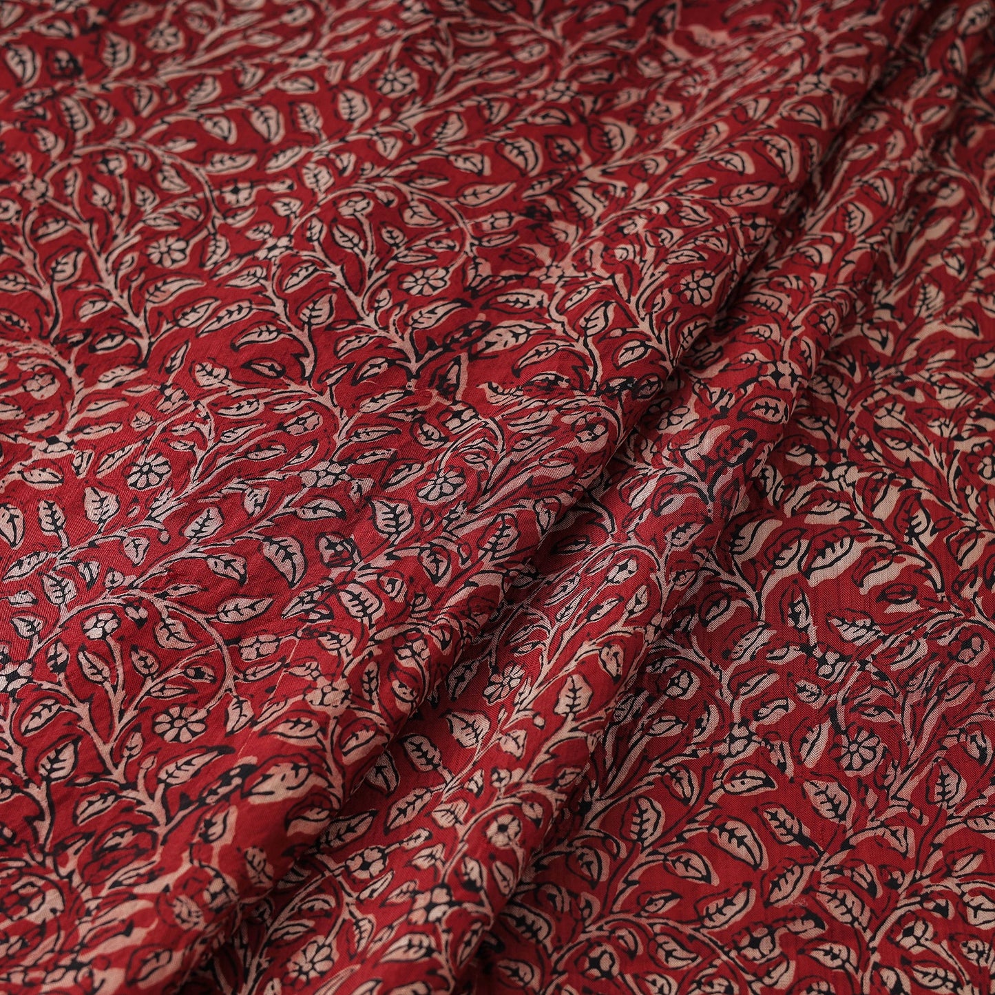 Red Mulberry Silk Bagh Print Fabric