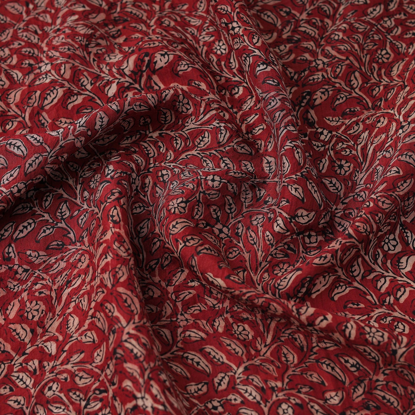 Red Mulberry Silk Bagh Print Fabric