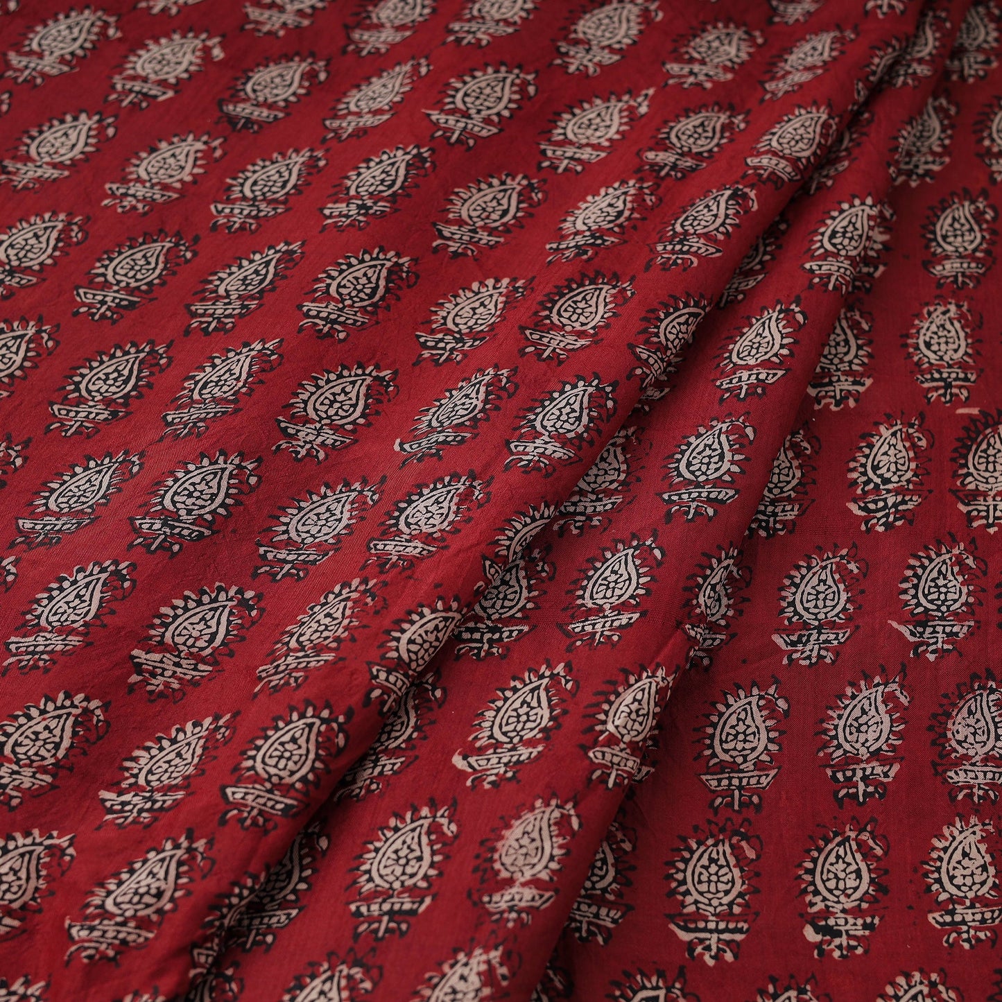  Red Mulberry Silk Bagh Print Fabric
