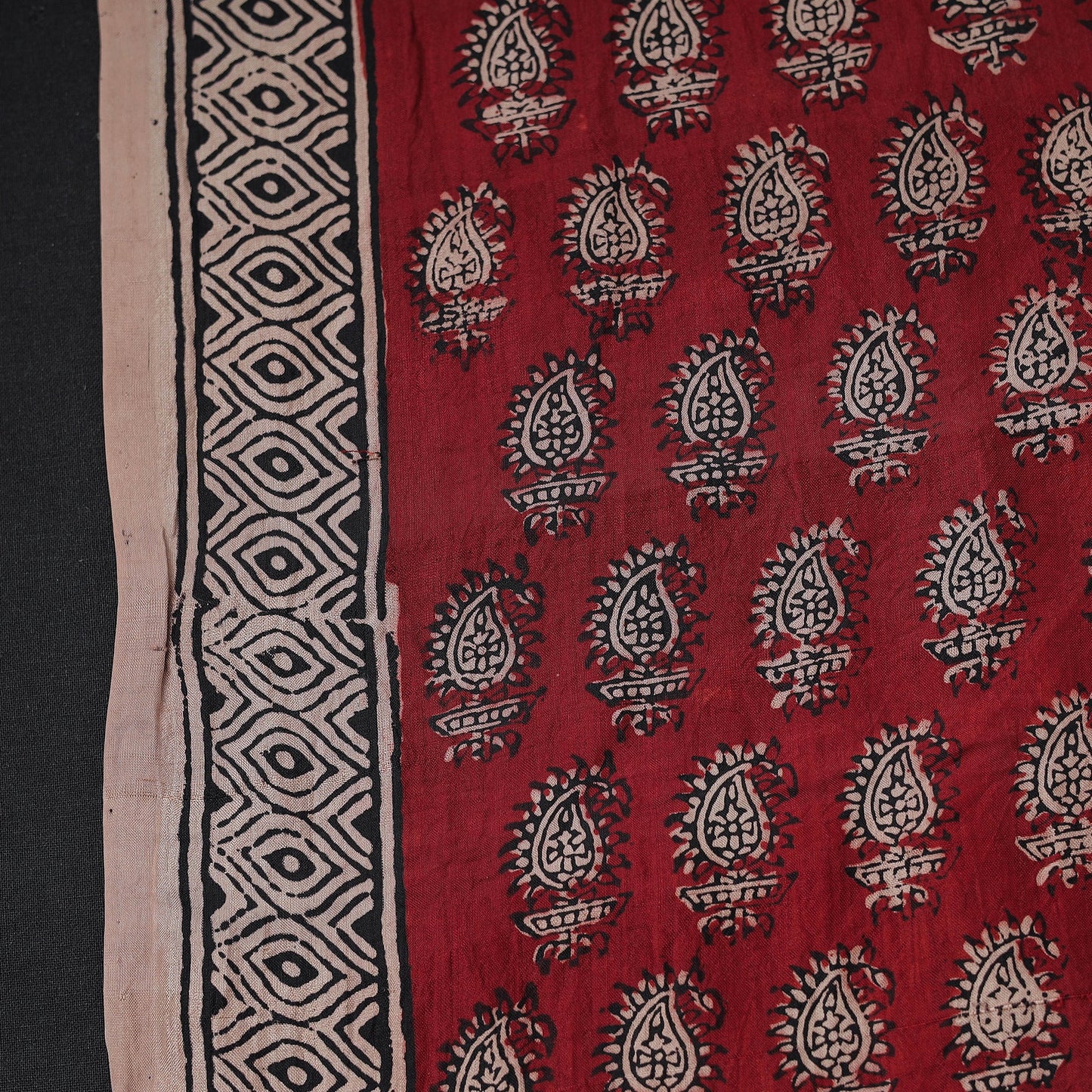  Red Mulberry Silk Bagh Print Fabric