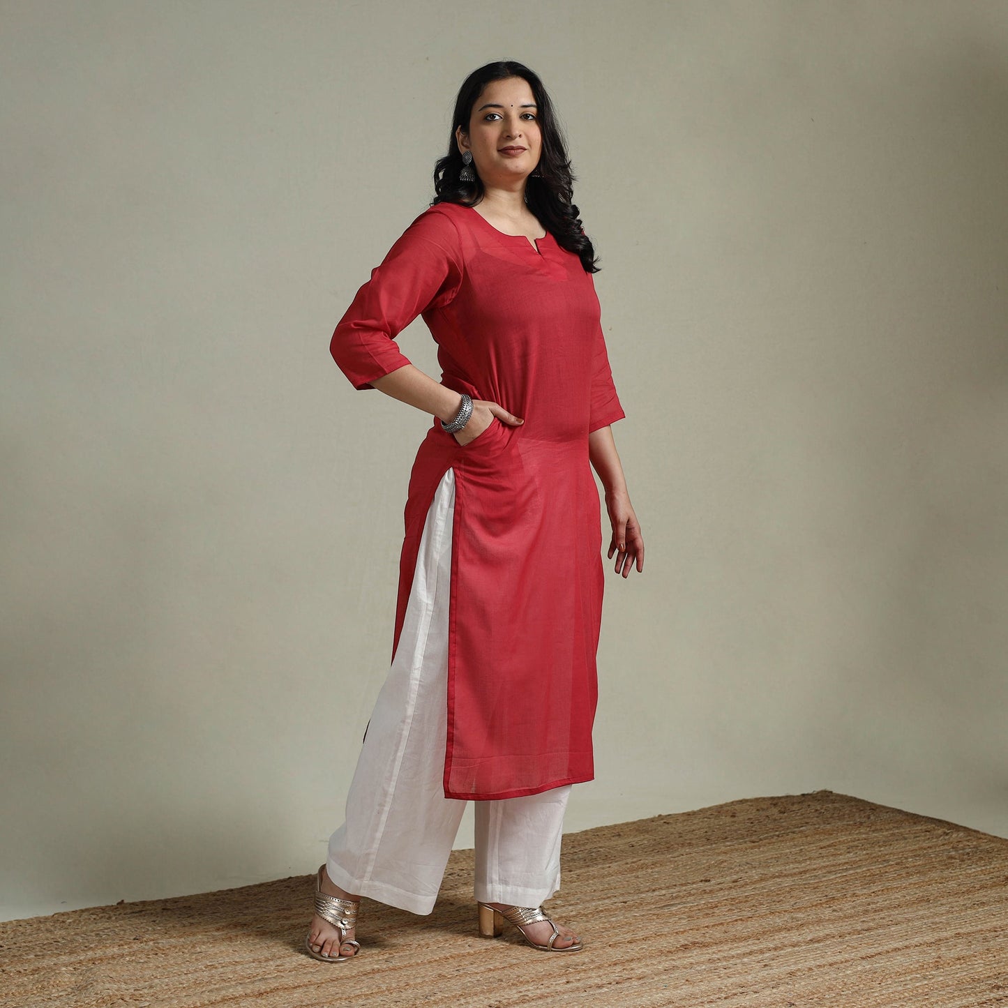 Mulmalai cotton plain dyed straight kurta 05 - handcrafted
