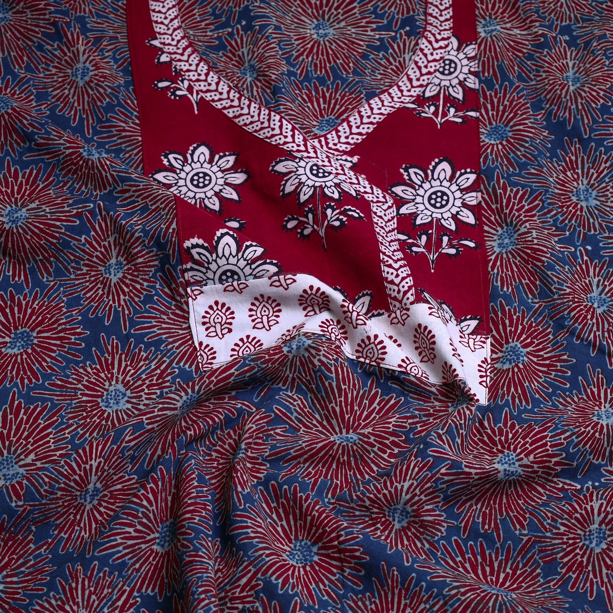 Buy Red Block Print Cotton Ajrakh Kurta Material Online